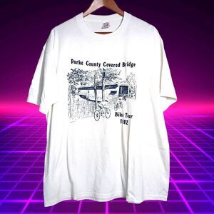 Vintage 1992 Jerzeez Graphic T Shirt Parke County Covered Bridge Bike Tour XL